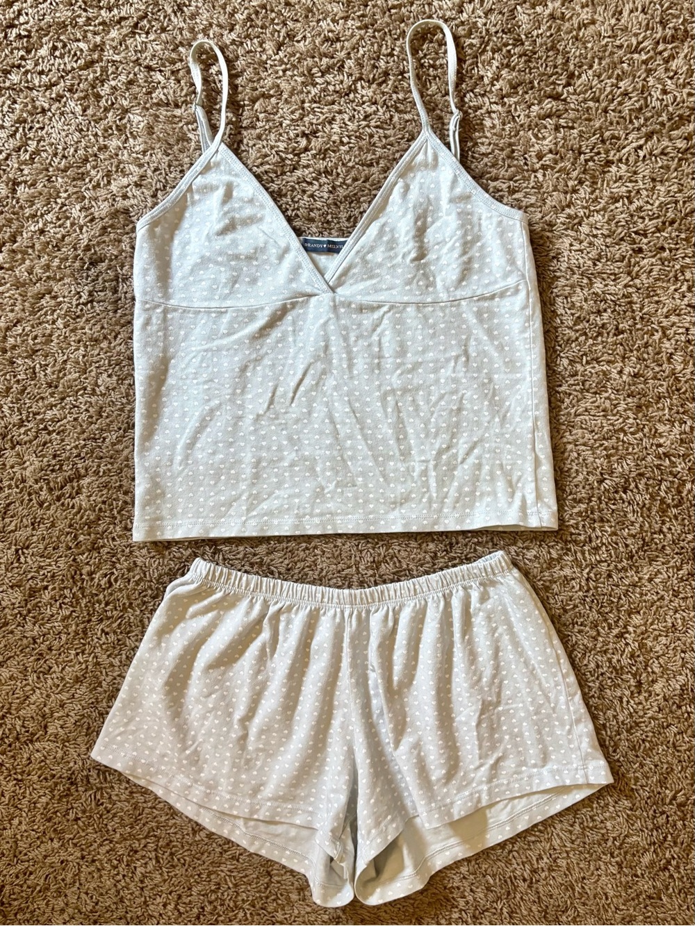 Brandy Melville Light Blue Heart Print Cami & Shorts Sleep Set